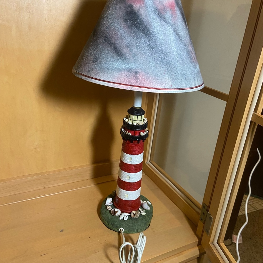 Red and White Lighthouse Table Lamp
